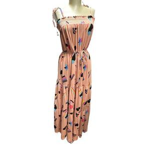 Take Pride Collection Cotton Multi Color Shoulder Tie Tiered Maxi Dress (S)~EUC‎
